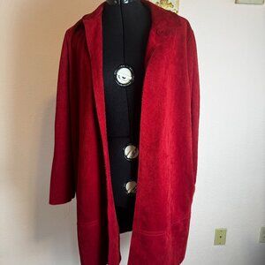 Philosophy Faux Suede Red Mid-length Duster Coat Women with Collar